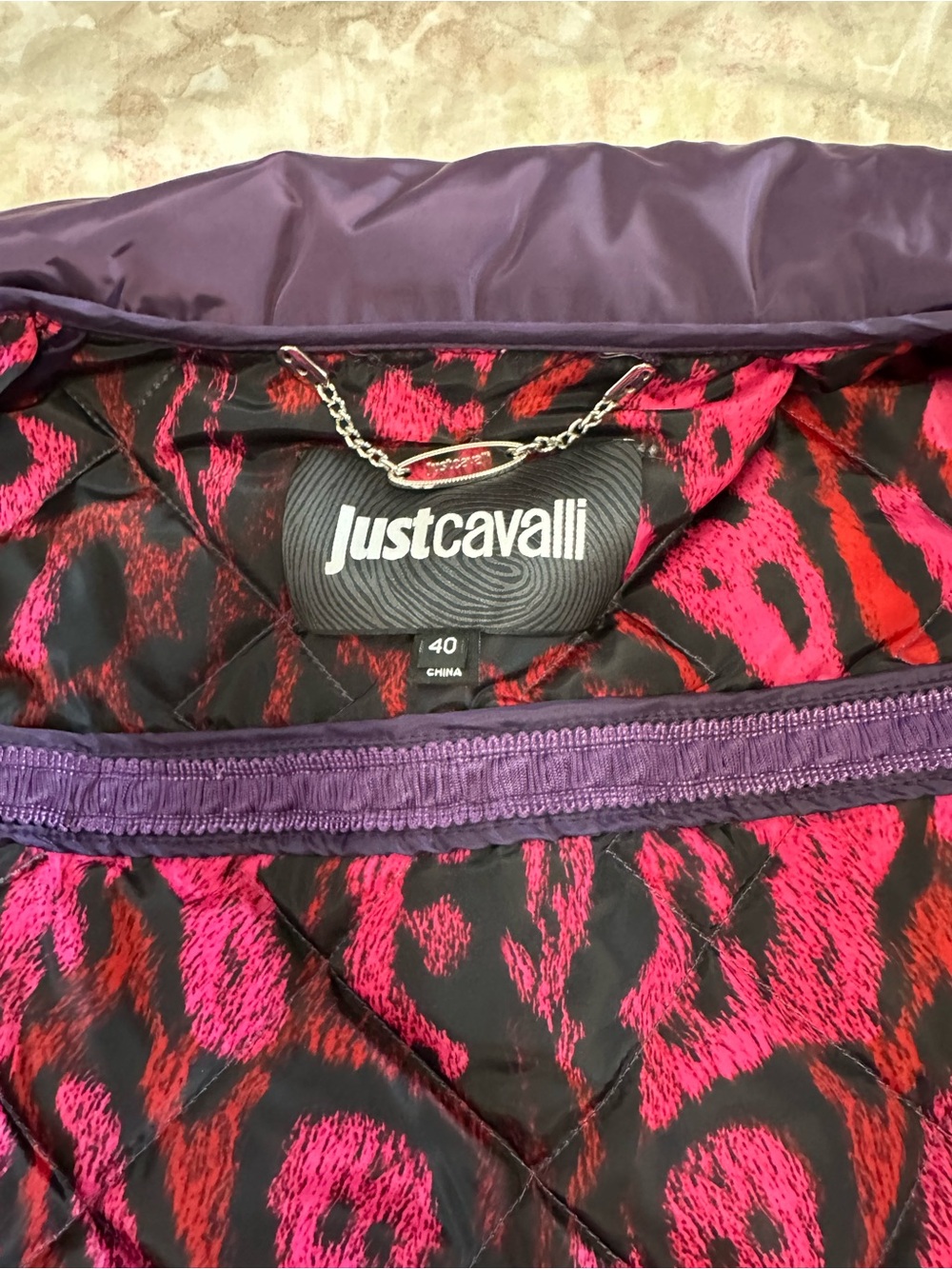 Just Cavalli Purple Quilted Belted Long Puffer Coat - Picture 5 of 12